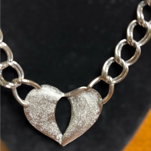 Silver Tone Open Heart Link Necklace | Chunky Statement Chain - Picture 5 of 6